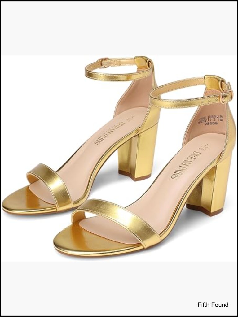 Chunky Block Heel Sandals, Open Toe Ankle Strap Dress Shoes, Wedding Guest Heels